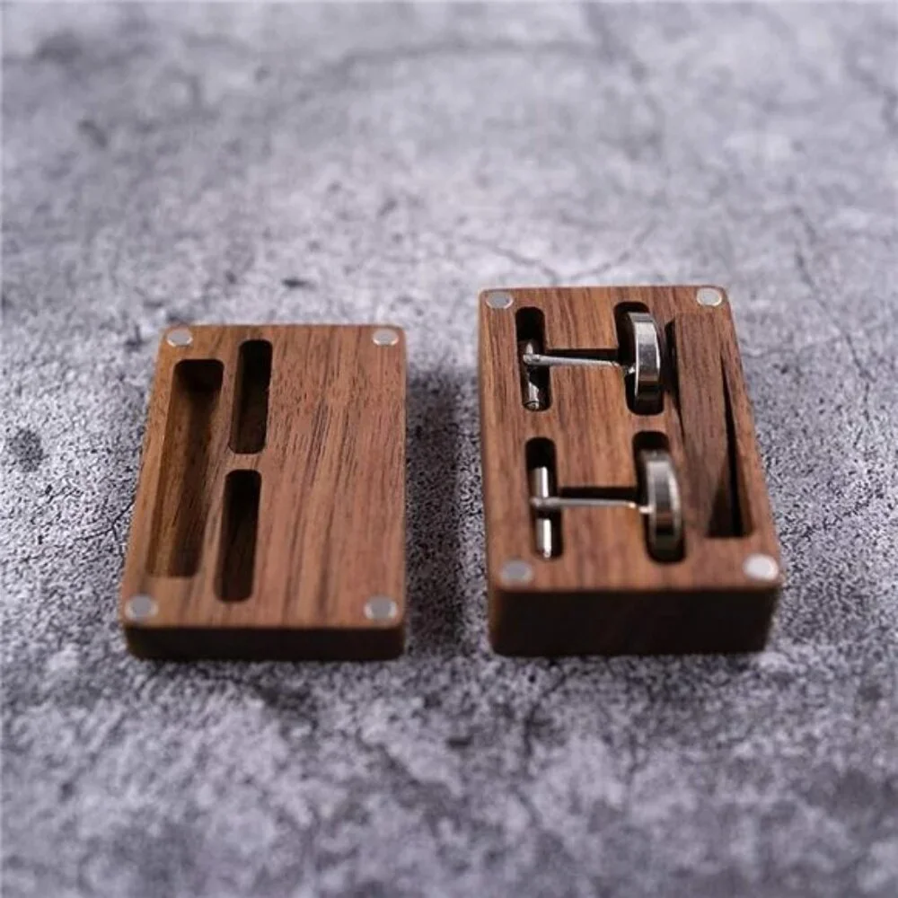 Mens Walnut Wood Cufflinks Tie Clip Set Stainless Steel Gift Box Wedding